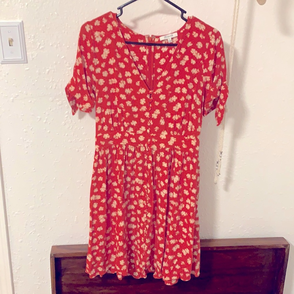 NWOT Red floral button down dress
